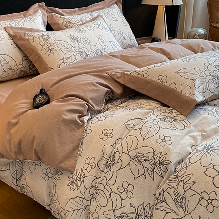 91家纺网 家纺一手货源 找家纺 慕晨 2024新款A类全棉贡缎磨毛数码印花高级宽边简奢款中高端四件套直播爆款 茉娜