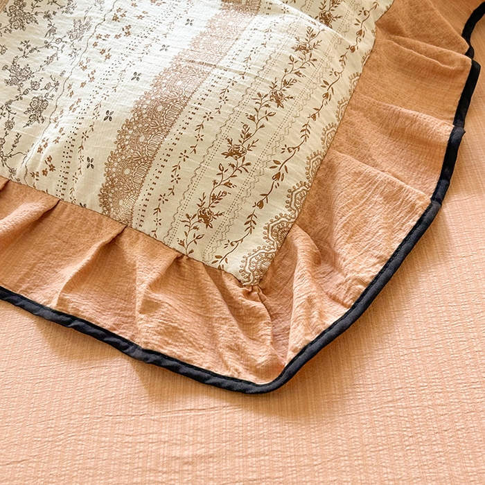 91家纺网 家纺一手货源 找家纺 韩约家纺 2025新款1针织棉皱皱纱床单款夏凉被春秋被冬被四件套 陌上花