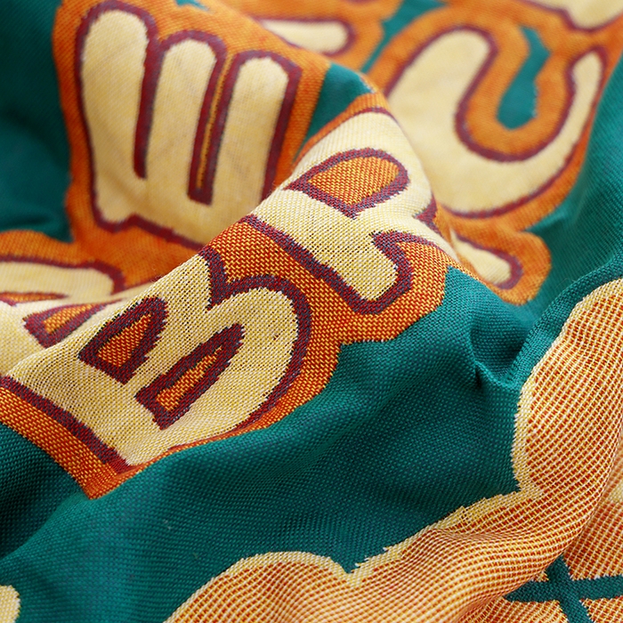 91家纺网 家纺一手货源 找家纺 朴尔家纺-毛巾被 2024新款色织定位提花纯棉四层纱布枕巾 百变熊仔-绿