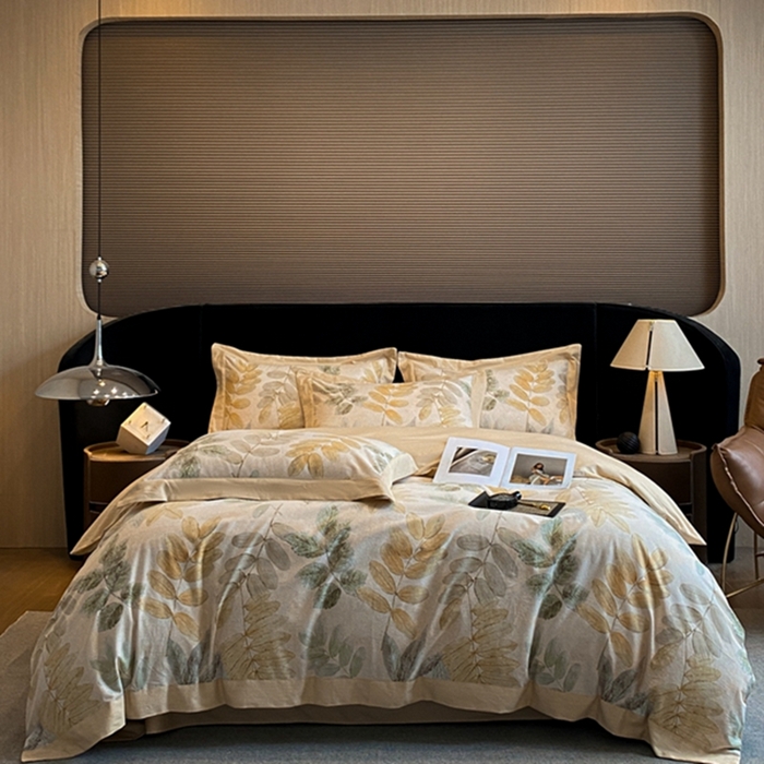 91家纺网 家纺一手货源 找家纺 慕晨 2024新款A类全棉贡缎磨毛数码印花高级宽边简奢款中高端四件套直播爆款 春派