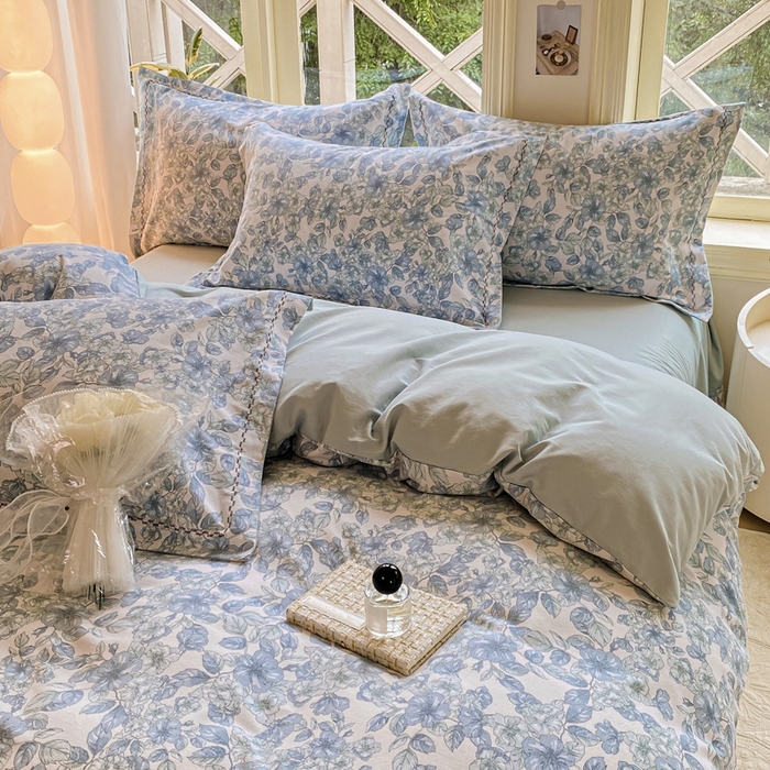 91家纺网 家纺一手货源 找家纺 宜家坊 2024秋冬新款全棉超柔加厚生态磨毛四件套 轻轻丝语-蓝