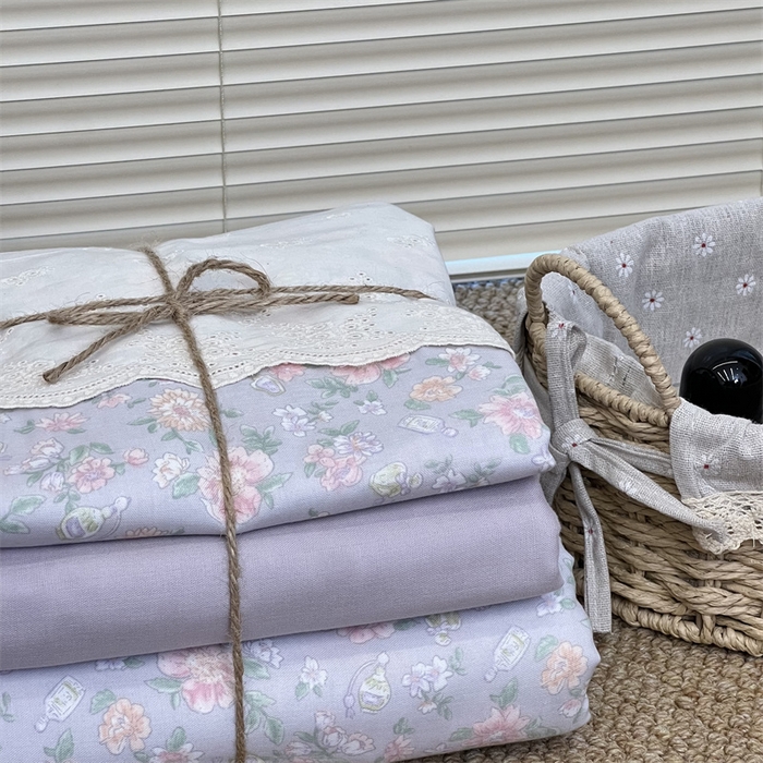 91家纺网 家纺一手货源 找家纺 2024新款全棉印花双层纱四件套--蕾丝花边款 栗馥 紫