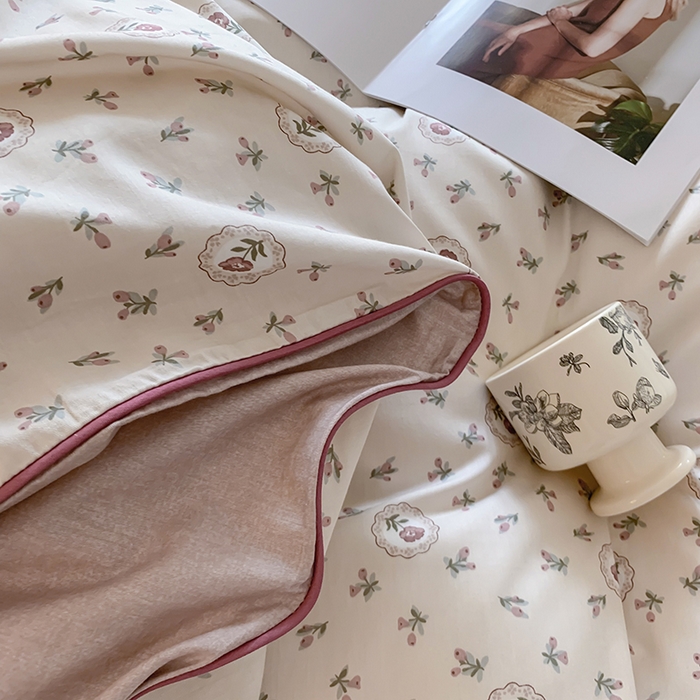 91家纺网 家纺一手货源 找家纺 2024秋冬新款全棉印花嵌绳款小清新四件套 采薇