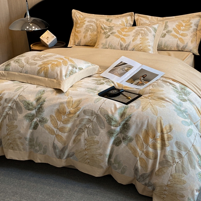 91家纺网 家纺一手货源 找家纺 慕晨 2024新款A类全棉贡缎磨毛数码印花高级宽边简奢款中高端四件套直播爆款 春派