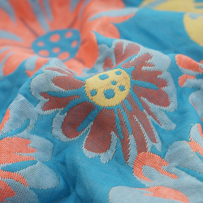 91家纺网 家纺一手货源 找家纺 朴尔家纺-毛巾被 2024新款全棉色织提花宽边定位四层纱布枕巾 春色满园-橘