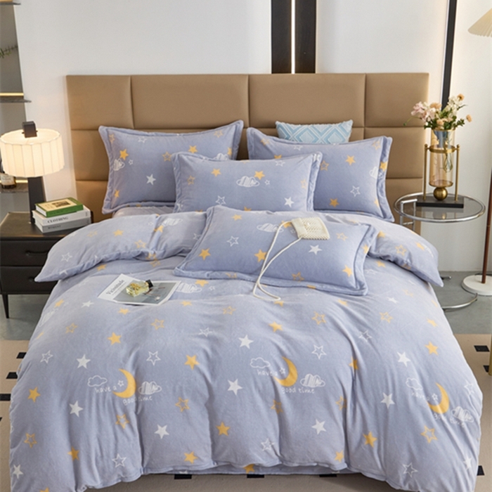 91家纺网 家纺一手货源 找家纺 卡迪亚 2024新款全消光牛奶绒印花四件套 星空