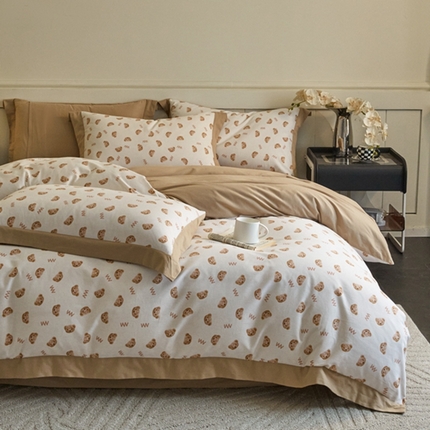 91家纺网 家纺一手货源 找家纺 （总）慕晨 2024新款A类全棉贡缎磨毛数码印高级宽边简奢款中高端四件套直播爆款