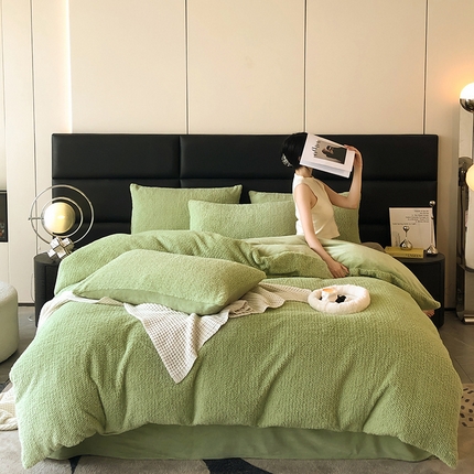 91家纺网 家纺一手货源 找家纺 2024新款兔毛麦穗纹系列三件套四件套 琉璃绿