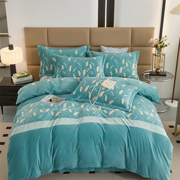 91家纺网 家纺一手货源 找家纺 卡迪亚 2024新款全消光牛奶绒印花四件套 麦穗