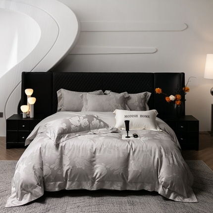 91家纺网 家纺一手货源 找家纺 玖玖爱 2024新款180支云玺棉提花四件套-莫迪 莫迪银灰