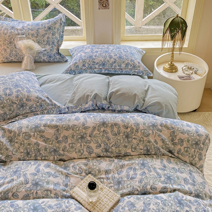 91家纺网 家纺一手货源 找家纺 宜家坊 2024秋冬新款全棉超柔加厚生态磨毛四件套 轻轻丝语-蓝