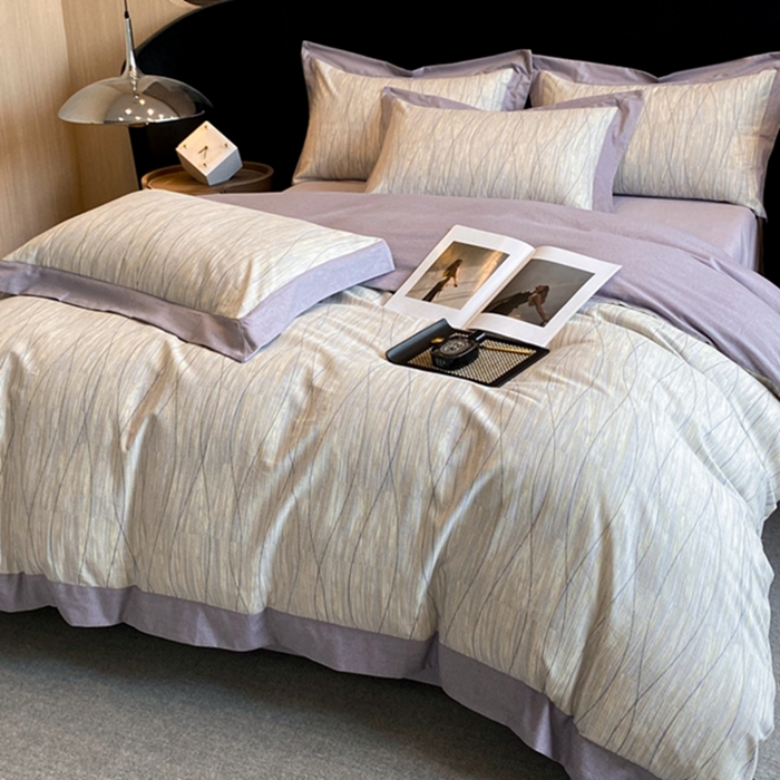 91家纺网 家纺一手货源 找家纺 慕晨 2024新款A类全棉贡缎磨毛数码印花高级宽边简奢款中高端四件套直播爆款 寻意