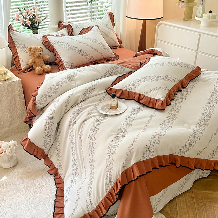 91家纺网 家纺一手货源 找家纺 韩约家纺 2025新款1针织棉皱皱纱床单款夏凉被春秋被冬被四件套 栖息