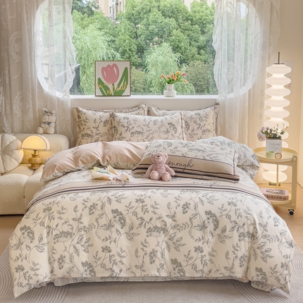 91家纺网 家纺一手货源 找家纺 宜家坊 2024秋冬新款全棉超柔加厚生态磨毛四件套 枝繁叶茂