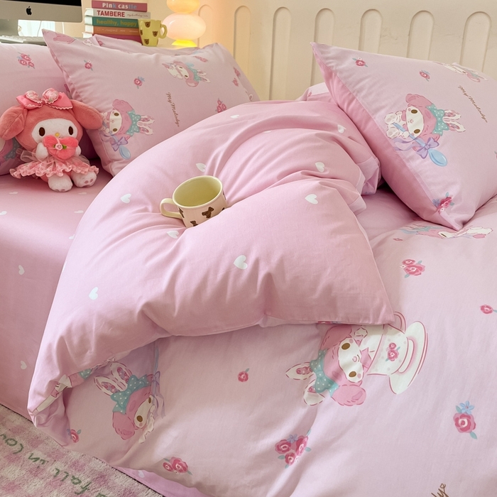 91家纺网 家纺一手货源 找家纺 曼之夏 2024新款全棉三丽鸥卡通四件套 魔法美乐蒂