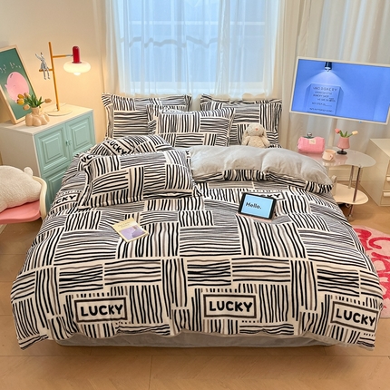 91家纺网 家纺一手货源 找家纺 2024新款高克重牛奶绒四件套-夜景 小吉幸运