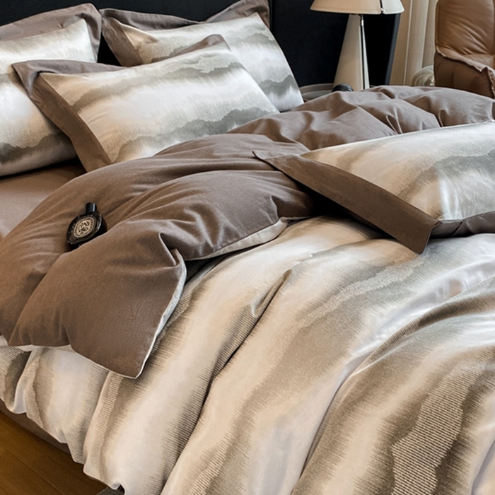 91家纺网 家纺一手货源 找家纺 慕晨 2024新款A类全棉贡缎磨毛数码印花高级宽边简奢款中高端四件套直播爆款 生之水