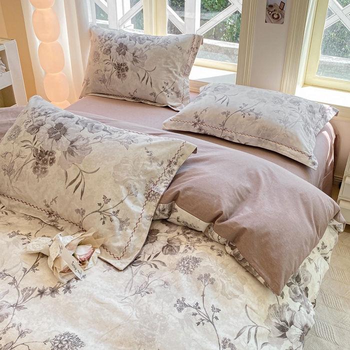 91家纺网 家纺一手货源 找家纺 宜家坊 2024秋冬新款全棉超柔加厚生态磨毛四件套 远黛-灰