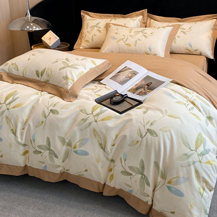 91家纺网 家纺一手货源 找家纺 慕晨 2024新款A类全棉贡缎磨毛数码印花高级宽边简奢款中高端四件套直播爆款 乐莹-米