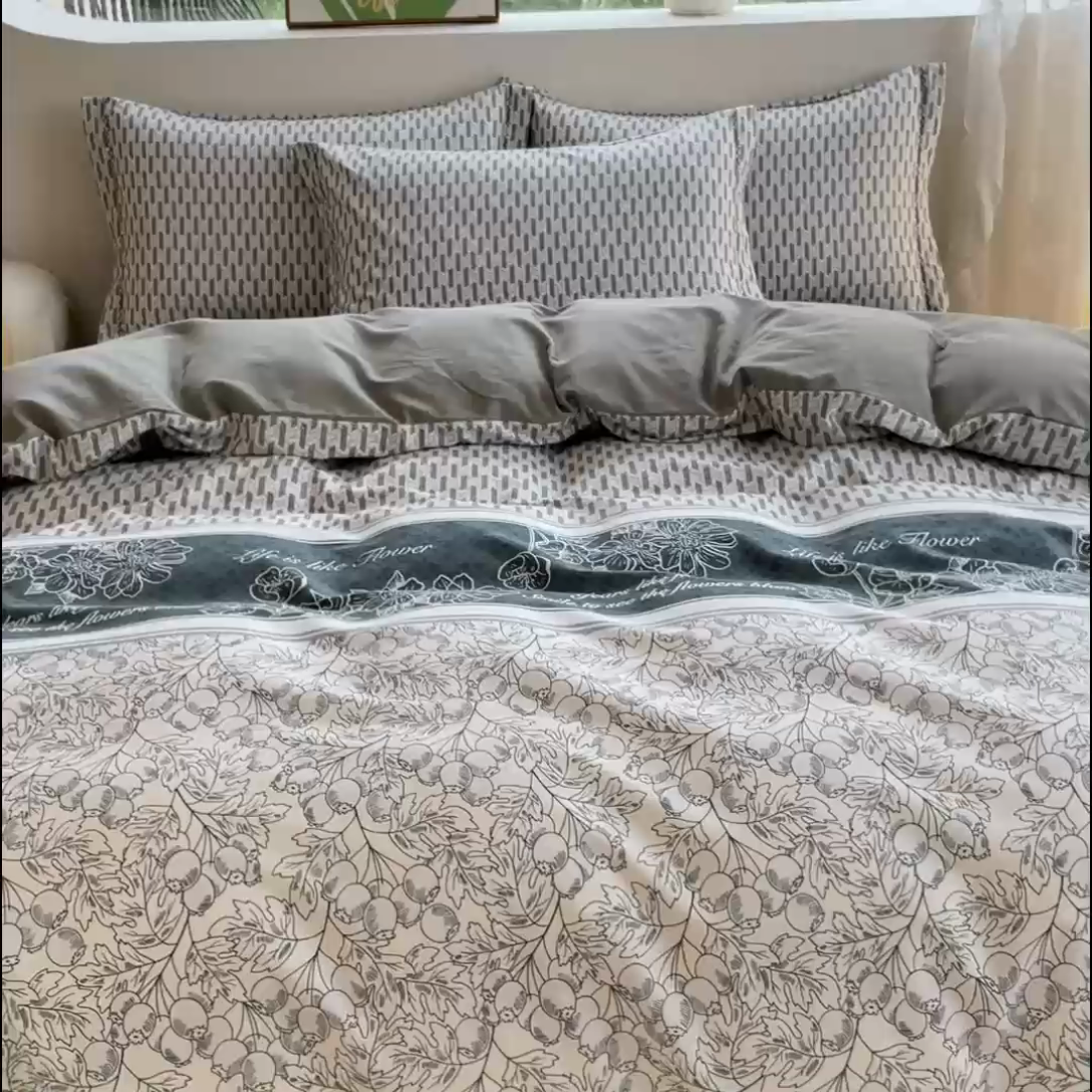 91家纺网 家纺一手货源 找家纺 宜家坊 2024秋冬新款全棉超柔加厚生态磨毛四件套 倾城花语-绿