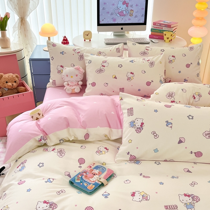 91家纺网 家纺一手货源 找家纺 曼之夏 2024新款全棉三丽鸥卡通四件套 甜筒凯蒂