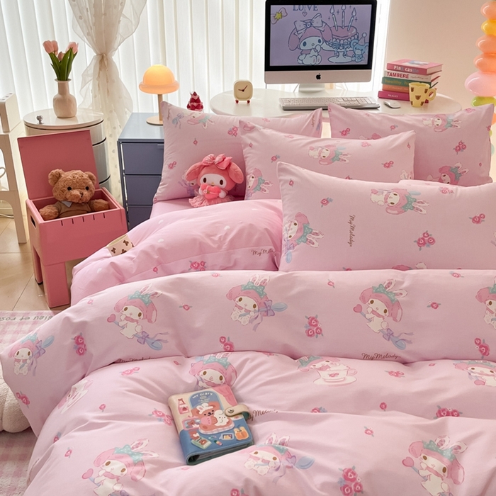 91家纺网 家纺一手货源 找家纺 曼之夏 2024新款全棉三丽鸥卡通四件套 魔法美乐蒂