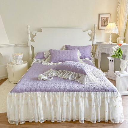 91家纺网 家纺一手货源 找家纺 网红馆 2025新款全棉床裙三件套-玫瑰花园 风信紫