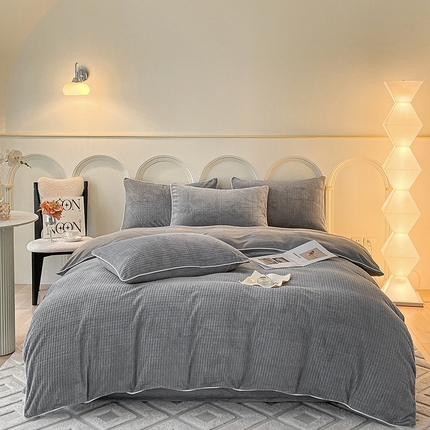 91家纺网 家纺一手货源 找家纺 （总）2024新款牛奶绒雕花麻绳款三件套四件套