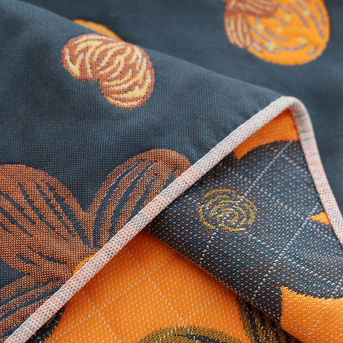 91家纺网 家纺一手货源 找家纺 朴尔家纺-毛巾被 2024新款色织定位提花纯棉四层纱布枕巾 花开忘忧-藏青