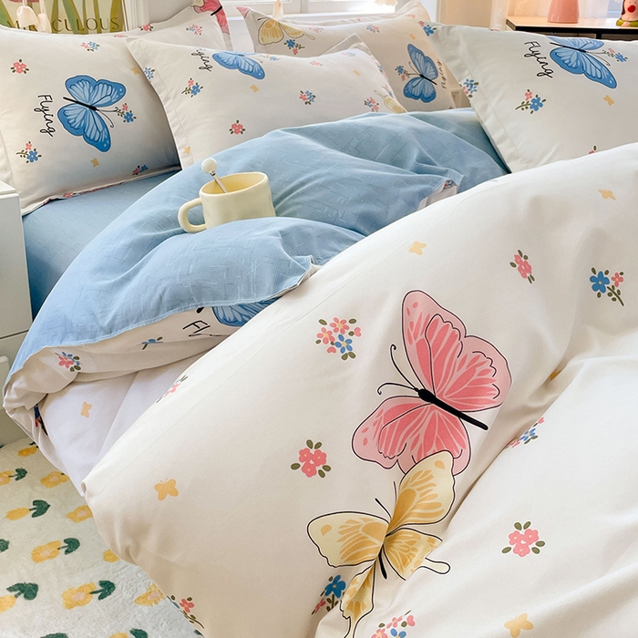 91家纺网 家纺一手货源 找家纺 世爵家纺 2025新款亲肤印花磨毛四件套 游园戏蝶