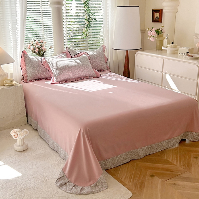 91家纺网 家纺一手货源 找家纺 韩约家纺 2025新款1针织棉皱皱纱床单款夏凉被春秋被冬被四件套 雾里花