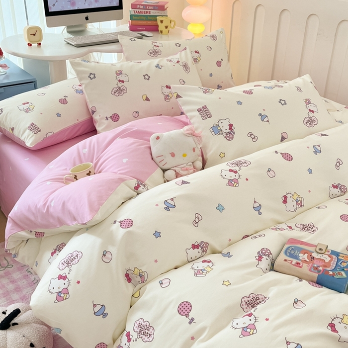 91家纺网 家纺一手货源 找家纺 曼之夏 2024新款全棉三丽鸥卡通四件套 甜筒凯蒂