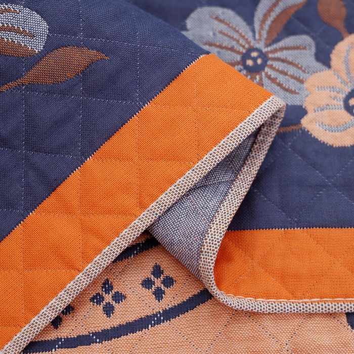 91家纺网 家纺一手货源 找家纺 朴尔家纺-毛巾被 2024新款全棉色织提花宽边定位四层纱布枕巾 春意浓-藏青