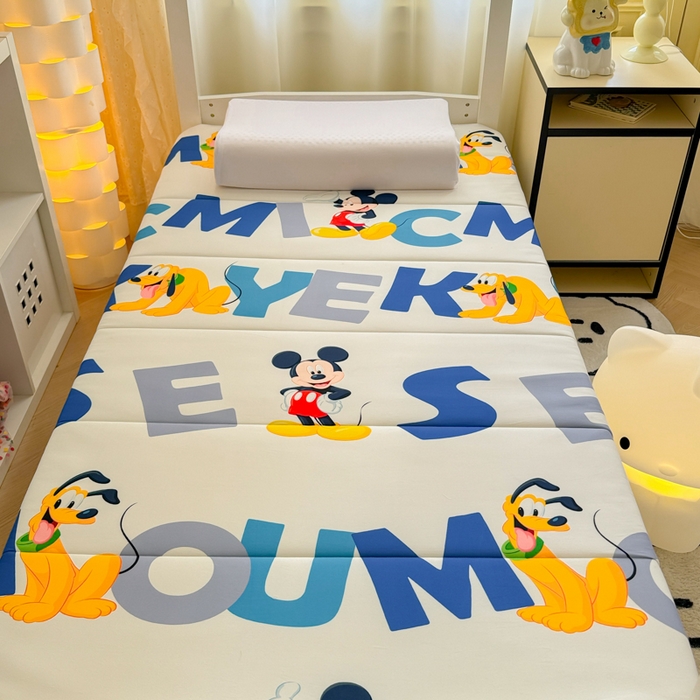 91家纺网 家纺一手货源 找家纺 简宜家居（朝初家纺） 2025新款针织棉学生学生床垫+垫套组合 欢乐米奇