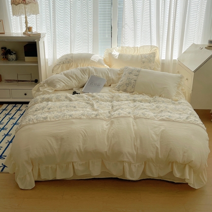 91家纺网 家纺一手货源 找家纺 （总）轻奢坊 2024新款水洗棉剪花四件套-古韵蝶音