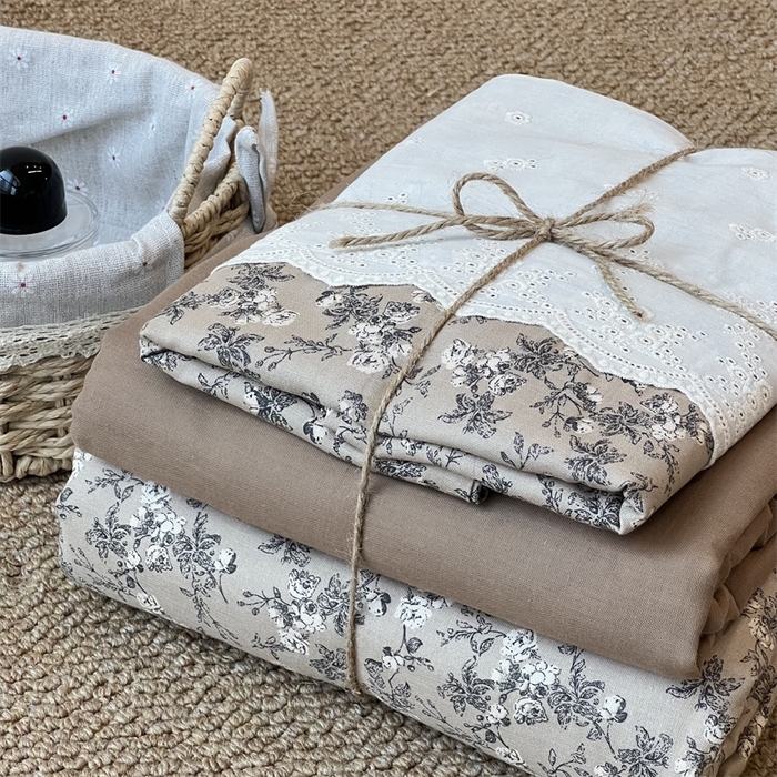 91家纺网 家纺一手货源 找家纺 2024新款全棉印花双层纱四件套--蕾丝花边款 美式