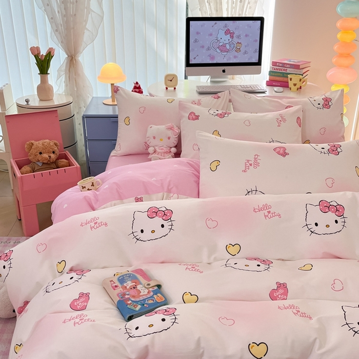 91家纺网 家纺一手货源 找家纺 曼之夏 2024新款全棉三丽鸥卡通四件套 少女凯蒂