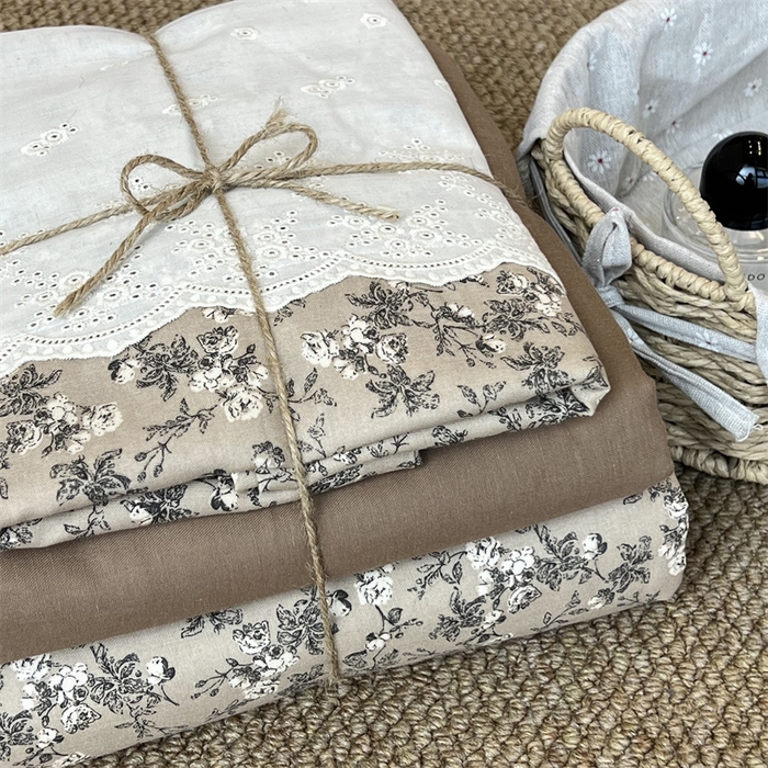 91家纺网 家纺一手货源 找家纺 2024新款全棉印花双层纱四件套--蕾丝花边款 美式