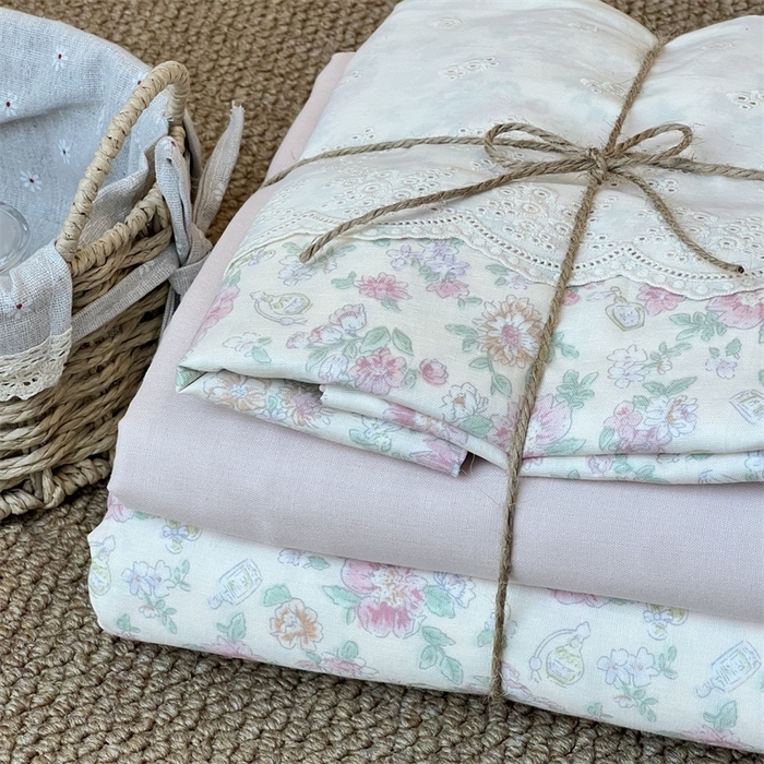 91家纺网 家纺一手货源 找家纺 2024新款全棉印花双层纱四件套--蕾丝花边款 栗馥