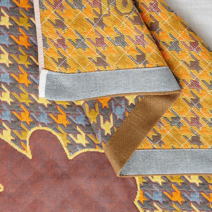 91家纺网 家纺一手货源 找家纺 朴尔家纺-毛巾被 2024新款全棉四层纱布色织提花宽边时尚枕巾系列 千鸟小熊-黄