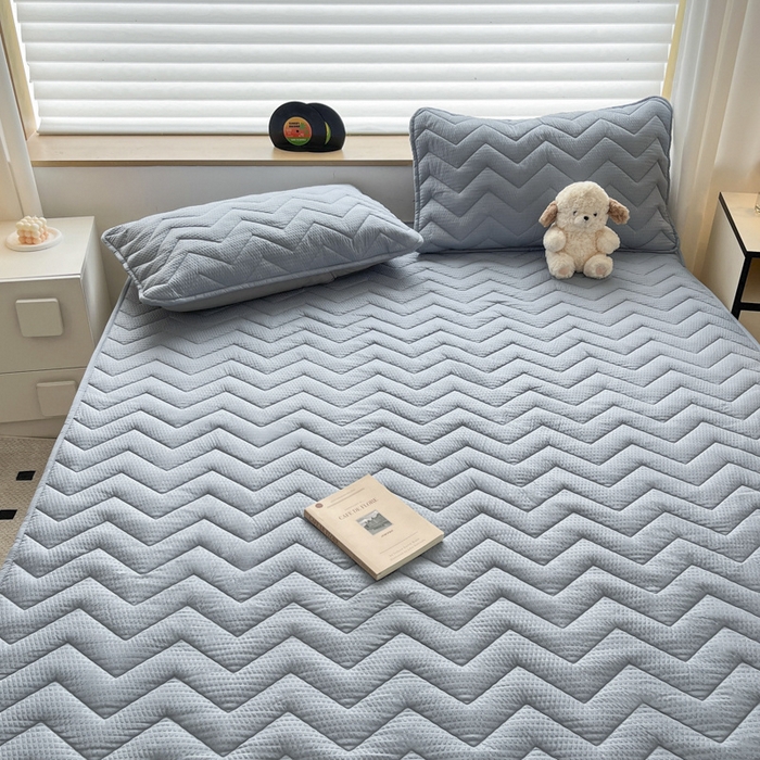 91家纺网 家纺一手货源 找家纺 老帅的工厂店 2025新款泡泡纱提花床垫系列 大床（有买家秀） 灰蓝