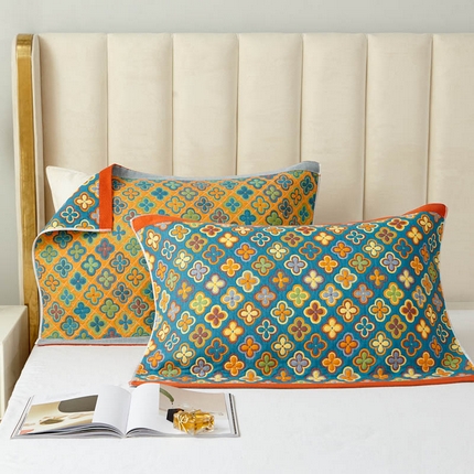 91家纺网 家纺一手货源 找家纺 （总）朴尔家纺-毛巾被 2024新款全棉四层纱布色织提花宽边时尚枕巾系列