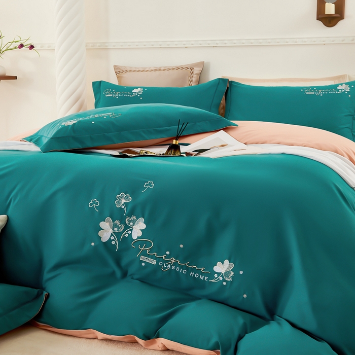 91家纺网 家纺一手货源 找家纺 U品汇 2024新品生态加厚长绒棉纯棉绣花60S全棉磨毛刺绣四件套AB版双面绣花 香芬-孔雀兰