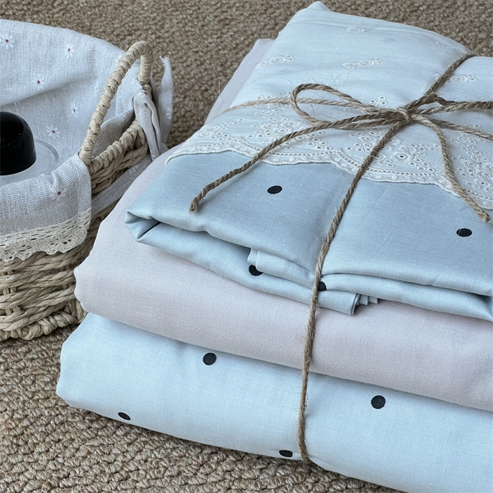 91家纺网 家纺一手货源 找家纺 2024新款全棉印花双层纱四件套--蕾丝花边款 海盐拿铁