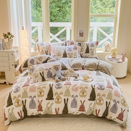 91家纺网 家纺一手货源 找家纺 宜家坊 2024秋冬新款全棉超柔加厚生态磨毛四件套 妮可