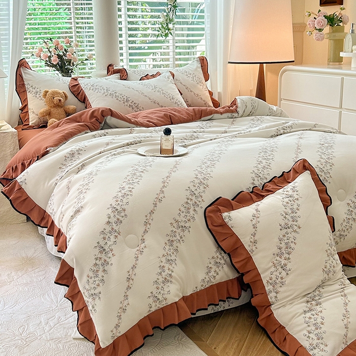 91家纺网 家纺一手货源 找家纺 韩约家纺 2025新款1针织棉皱皱纱床单款夏凉被春秋被冬被四件套 栖息