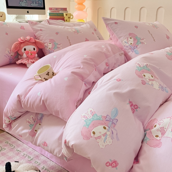 91家纺网 家纺一手货源 找家纺 曼之夏 2024新款全棉三丽鸥卡通四件套 魔法美乐蒂