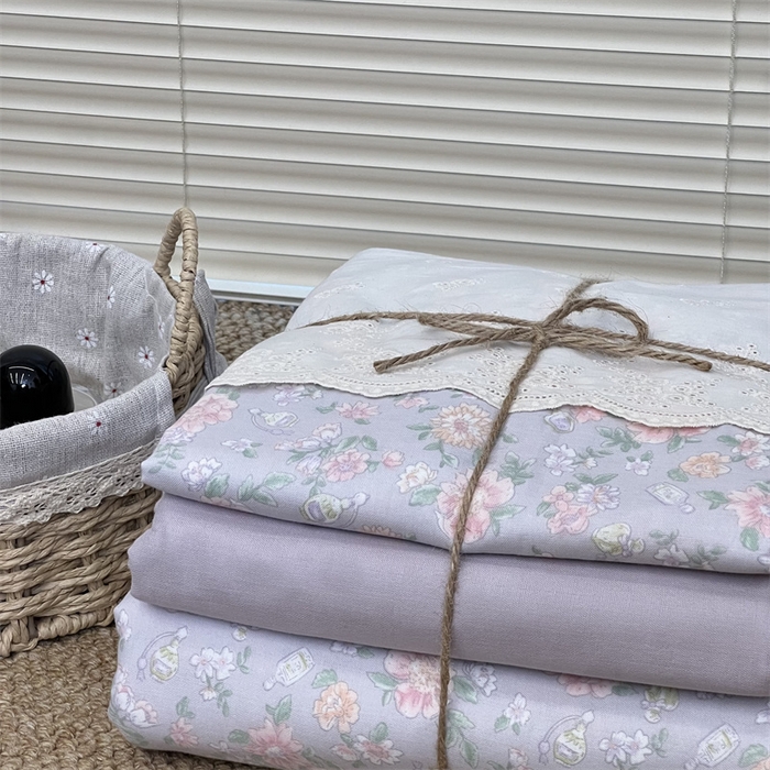 91家纺网 家纺一手货源 找家纺 2024新款全棉印花双层纱四件套--蕾丝花边款 栗馥 紫