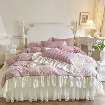 91家纺网 家纺一手货源 找家纺 （总）网红馆 2025新款全棉床裙四件套-玫瑰花园