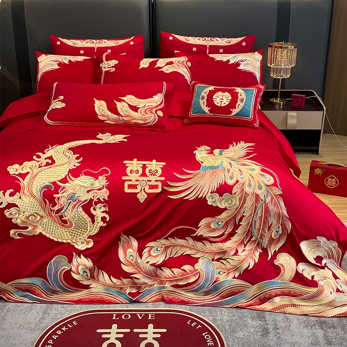 91家纺网 家纺一手货源 找家纺 用心 2024年新款双面磨毛绣花婚庆四件套龙凤唐朝